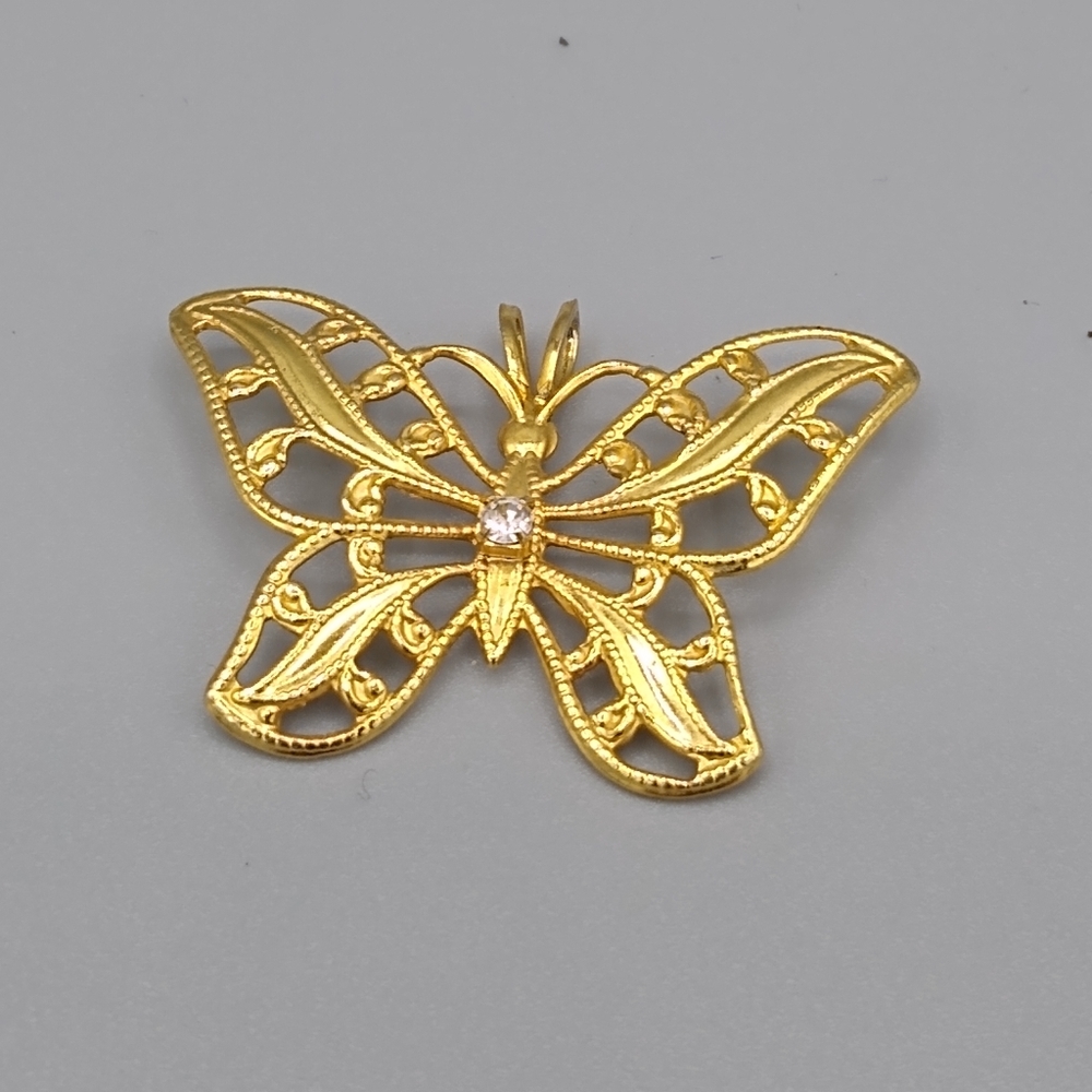 Butterfly Necklace Pendant Vtg Filigree Rhinestone - Picture 10 of 10